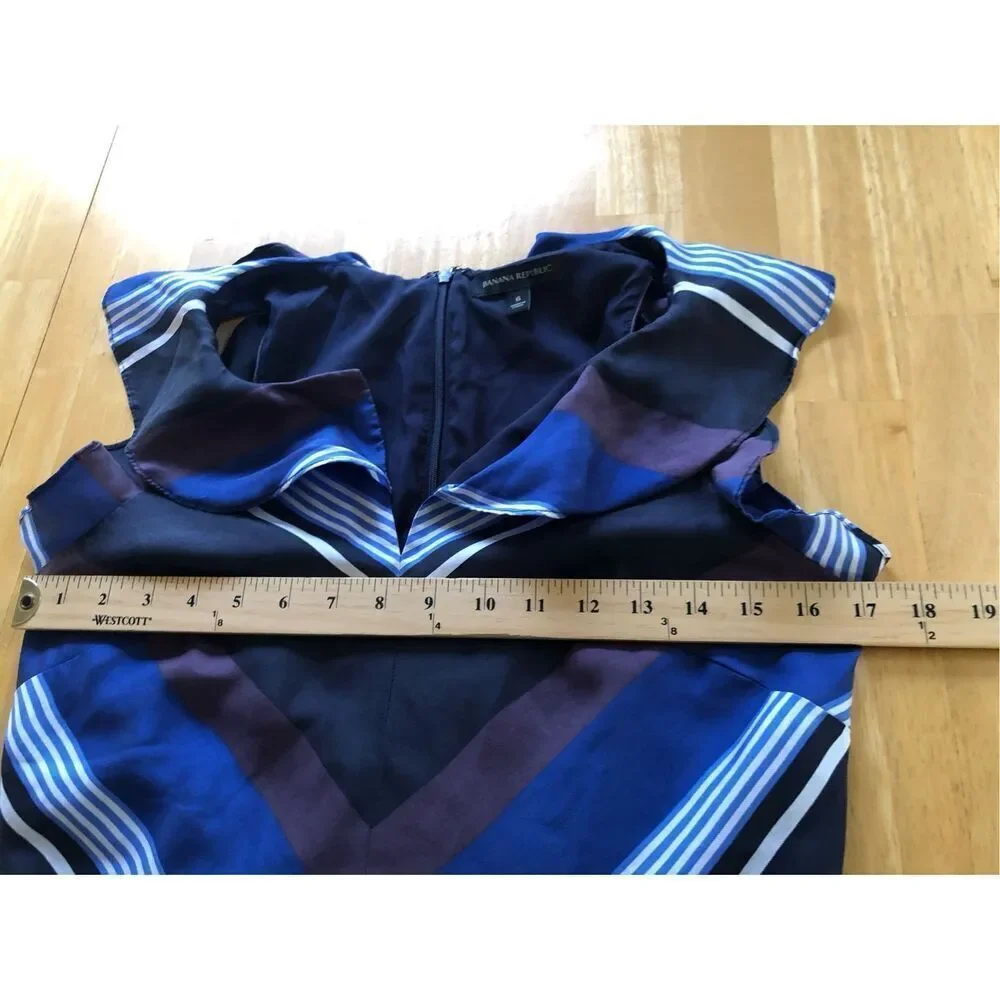 BANANA REPUBLIC  Striped Ruffle Lined 100% Silk A-Line Dress Size 6